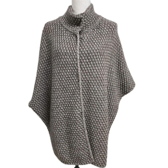 ELSAMANDA Chunky Knit Cape Cardigan Wool Alpaca Brown Women’s M Made In Italy - Picture 3 of 10